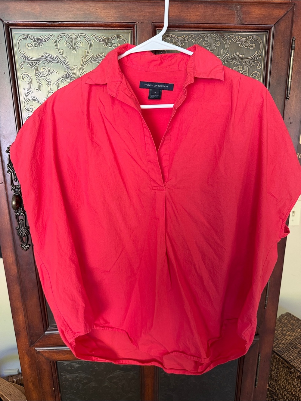 French Connection Bright Red Collared Popover Tunic